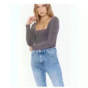 Show Me Your MUMU Long Sleeve Glitter Rainbow Square Neck Bodysuit Size xs/s